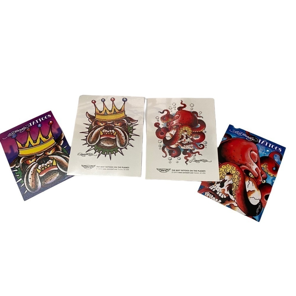 Ed Hardy Temporary Tattoos Bulldog King/ Octopus and Skull